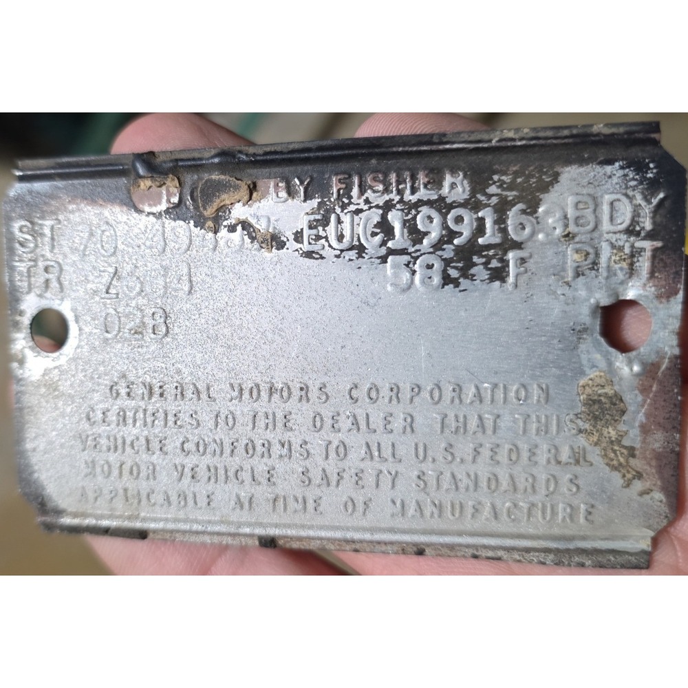 1954 Pontiac 4 Door Data Tag Plate